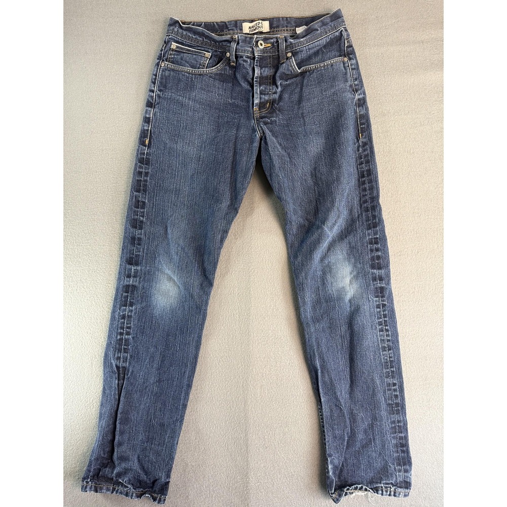Naked & Famous WeirdGuy Jeans Mens 33x33‎ Med Wash Blue Tapered Selvage Denim